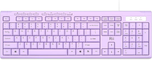 Rii RK907 10/8 7 Ultra-Slim Compact USB Wired Keyboard for Mac and PC,Windows / / Vista/XP(Purple)