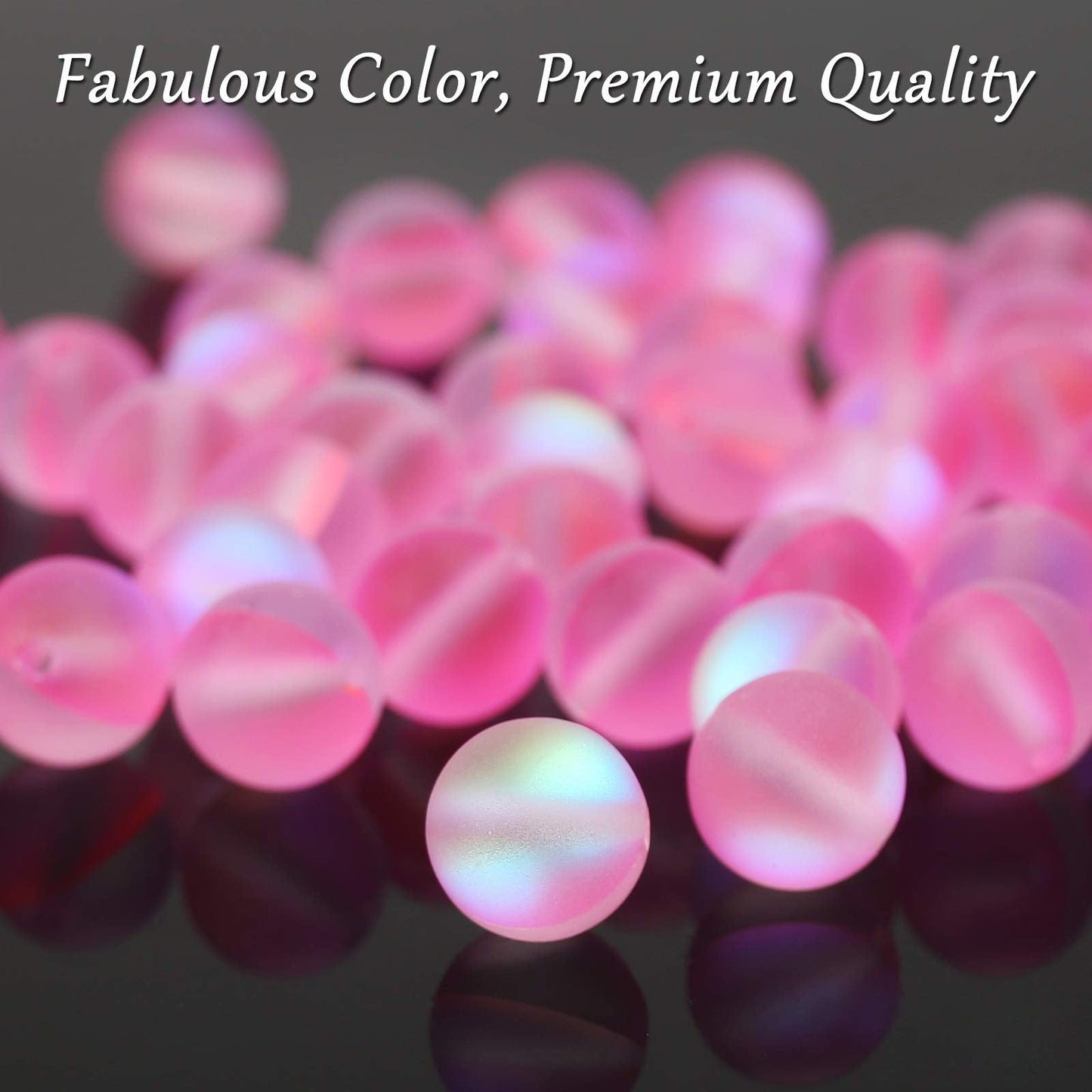 Matte Pink Aurora Crystal Glass Beads, 10MM Frosted Glitter Shining Mermaid Round Loose Beads, Rainbow Holographic Synthetic Moonstone for Jewelry Making DIY Bracelet