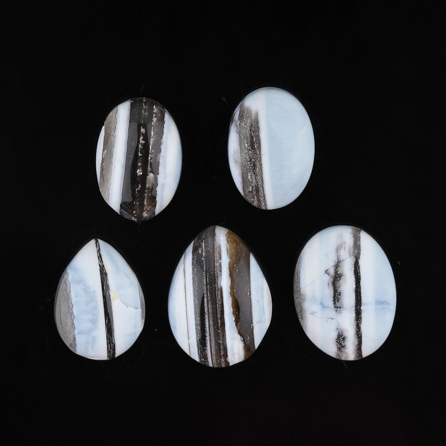 CRYSTALIS Wholesale 5pcs Natural Banded Blue Opal Loose Gemstone Bulk Cabochons Jewelry Making Supply, Chakra & Healing Polished Stones, Wire Wrapping, DIY, Gem Collection, 10-15mm