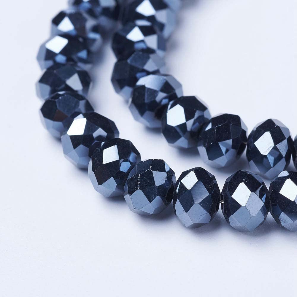 10 Strands Briolette Faceted Rondelle Glass Beads 8x6mm Shiny Pearl Luster Opaque Glass Loose Beads 670pcs for Bracelets Jewelry Making
