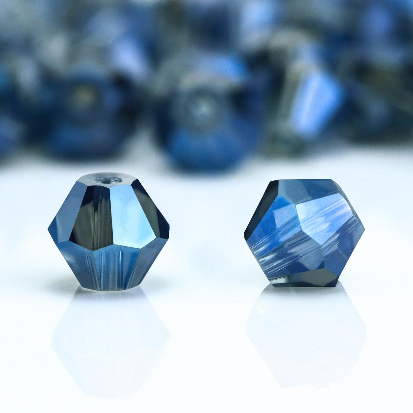 Dowarm 1000PCS 4mm Glass Bicone Beads for Craft Jewelry Making, DIY Bracelet, Necklace, Dolls, Wine Charms, Wind Chimes, Suncatchers, Bulk Small Faceted Crystal Beads, Mine Blue