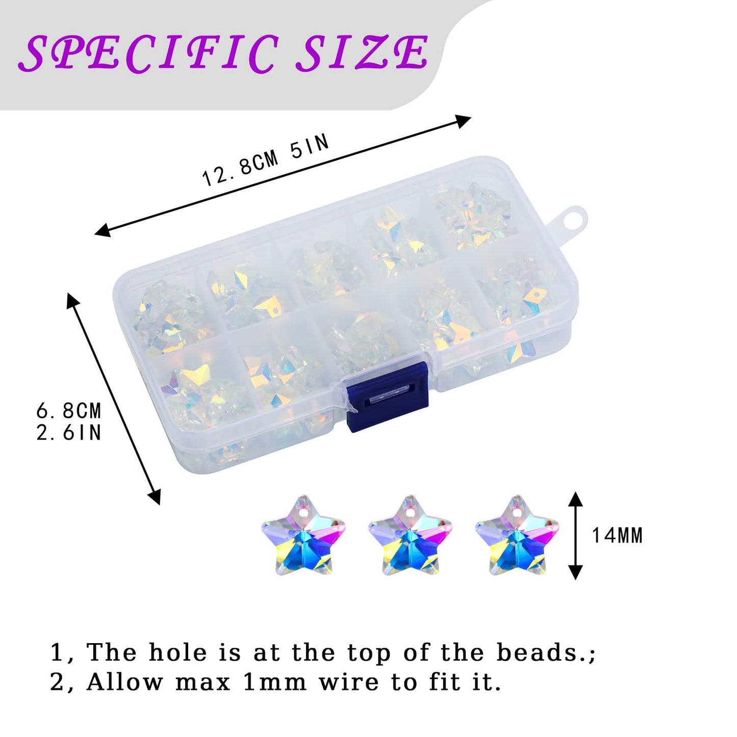 14mm 100pcs Suncatcher Crystal Star Beads, Multicolor Glass Beads Charms Pendants for DIY Bracelet Necklace Earrings Jewelry Making Home Chandelier Parts Lampwork Beads