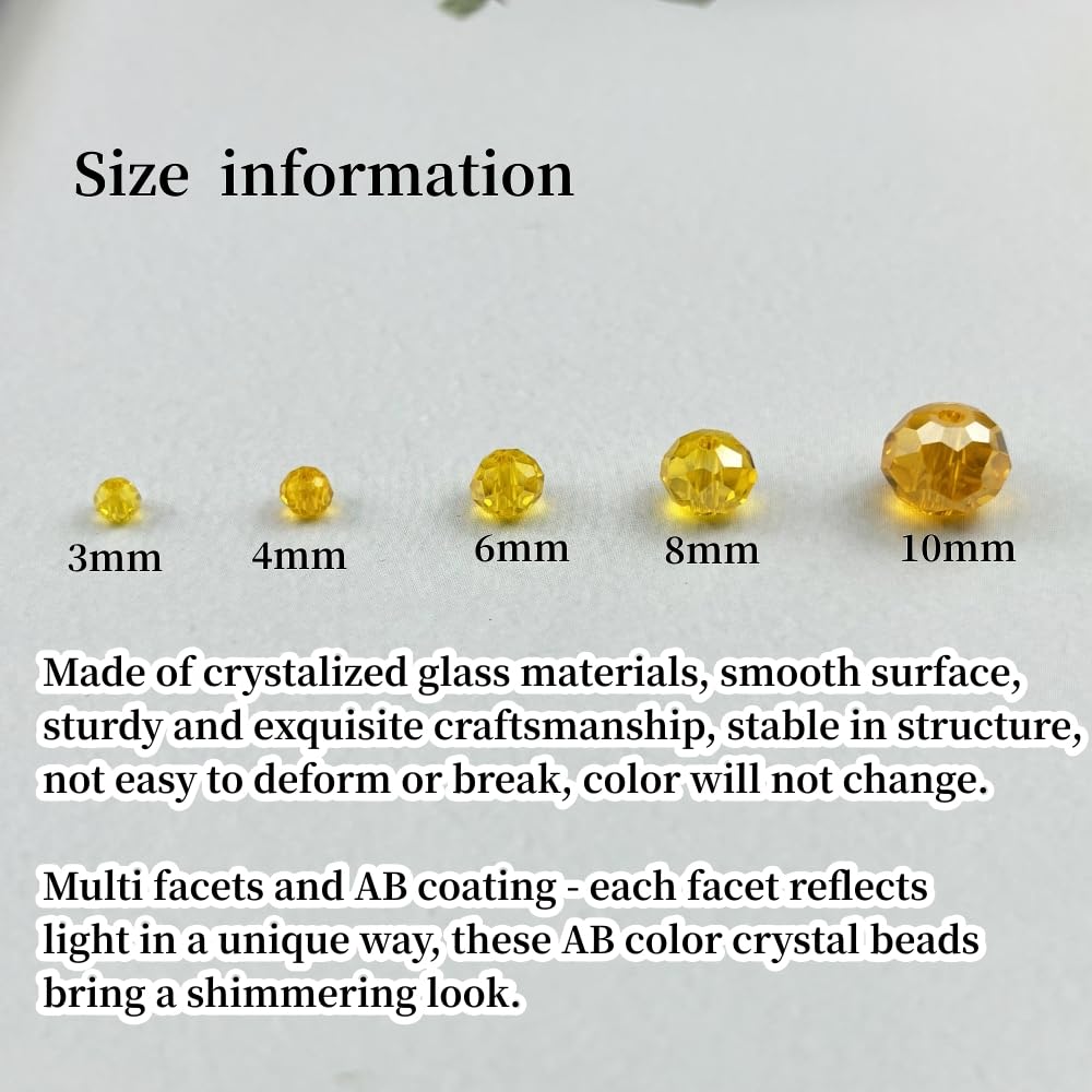 YHYPOCI 500pcs 3mm Crystal Glass Beads for Crafts Faceted Rondelle Glass Beads for Jewelry Making Crystal Spacer Beads for Necklaces Bracelets Earrings DIY Craft(Gold Yellow AB)