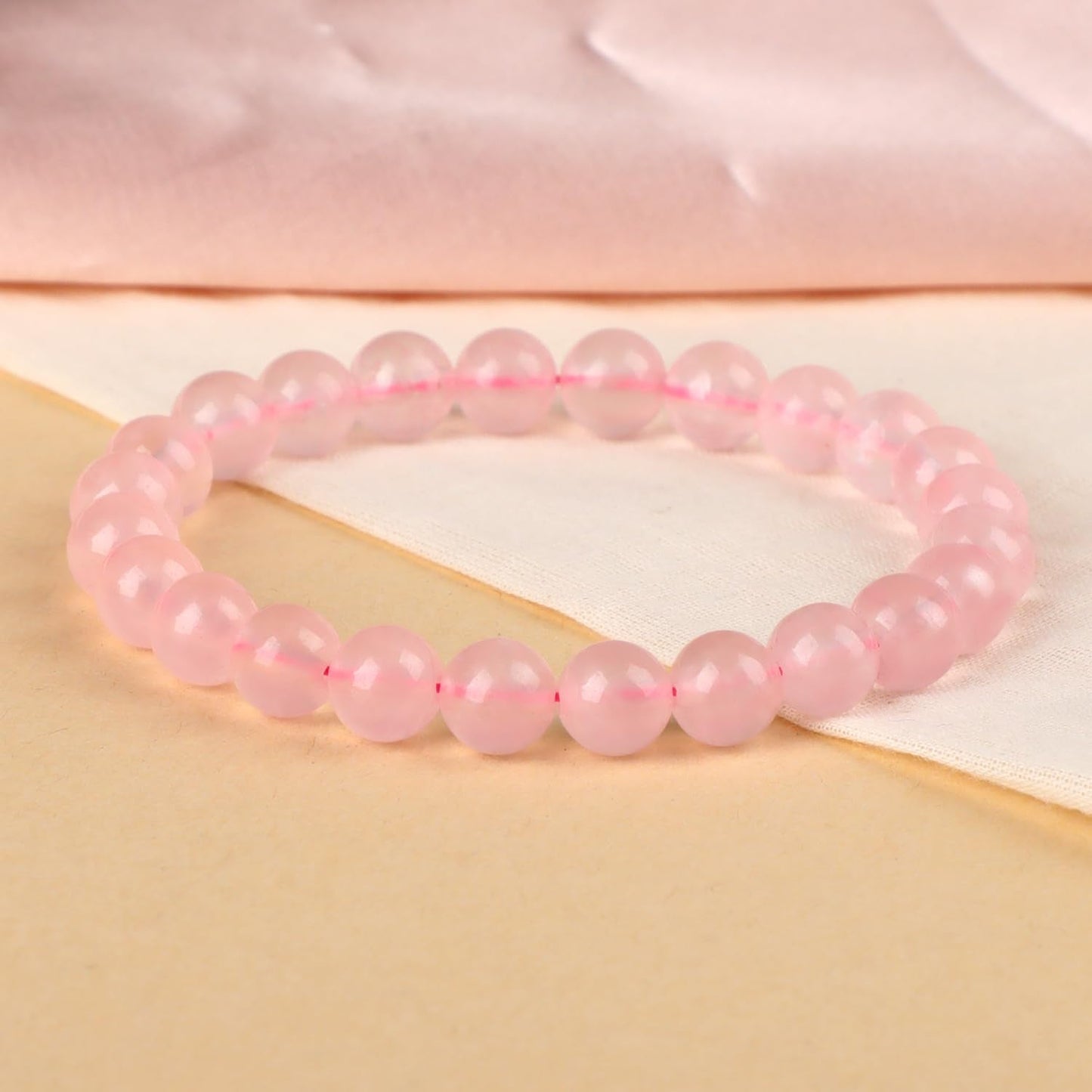 LPBeads Handmade Natural Gemstone Stretch Elastic 8mm Rose Quartz Bracelet Healing Crystal Round Stone Beads Jewelry Gifts for Women Men