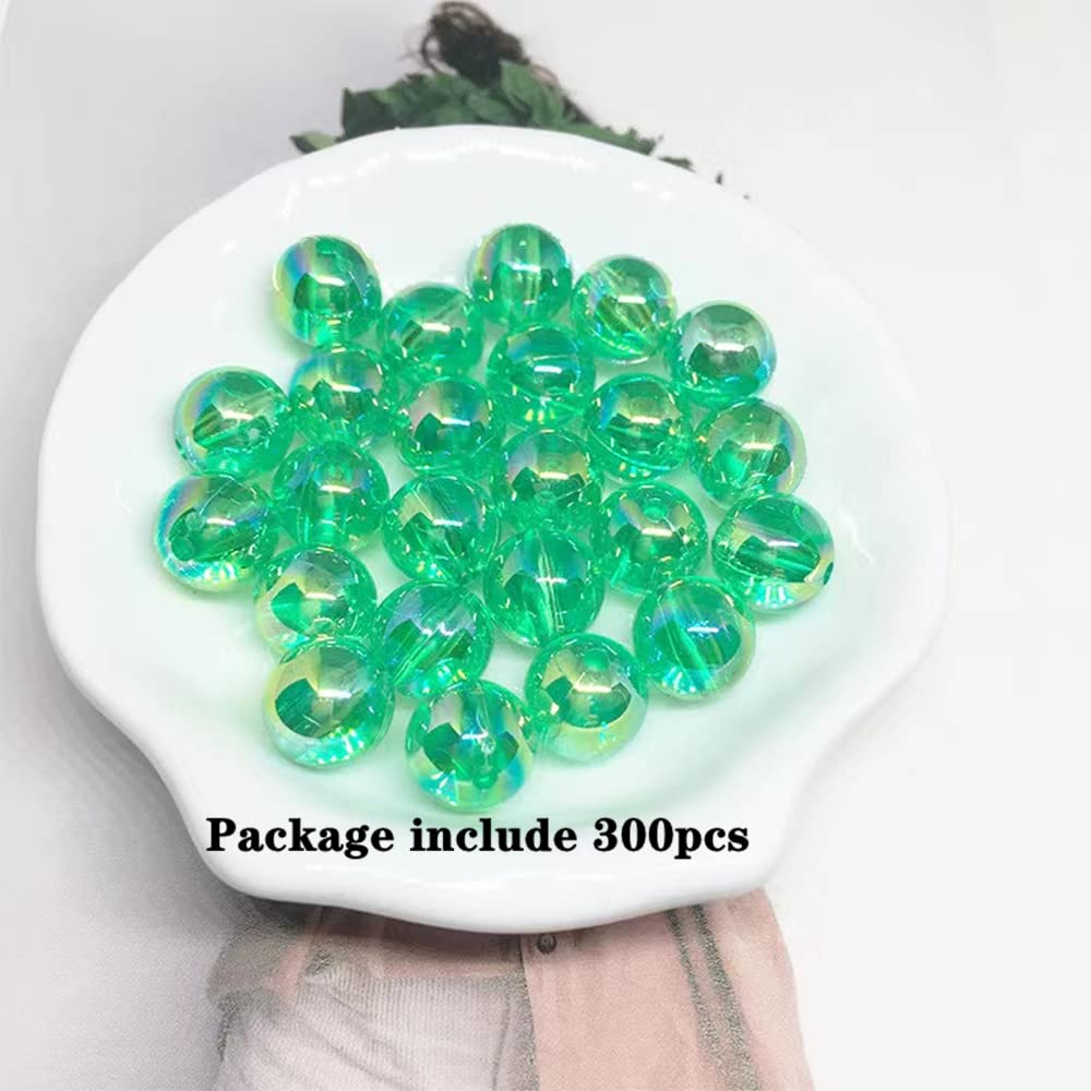 300 Pcs 8mm Acrylic Round Beads AB Colors Round Spacer Beads for Earring Bracelet Necklace Key Chains Jewelry DIY Craft Making(Green AB)