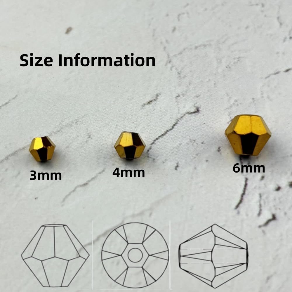YUEXIGO 200pcs 6mm Bicone Glass Crystal Beads for Jewelry Making, Faceted Bicone Glass Spacer Beads for Bracelet Earring Necklace DIY Craft(Gold)