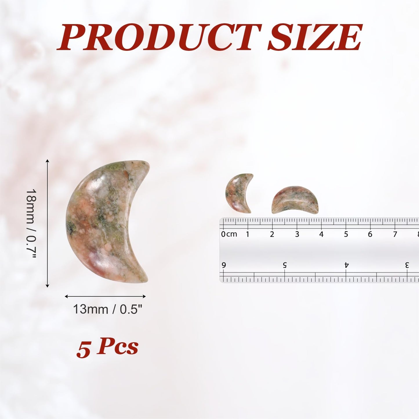 MECCANIXITY 5 Pcs Moon Crystal Worry Stone, 0.5 Inch Length Natural Unakite Moon Gemstone Bulk, Carved Pocket Stones for Meditation Balancing Pendant Decor
