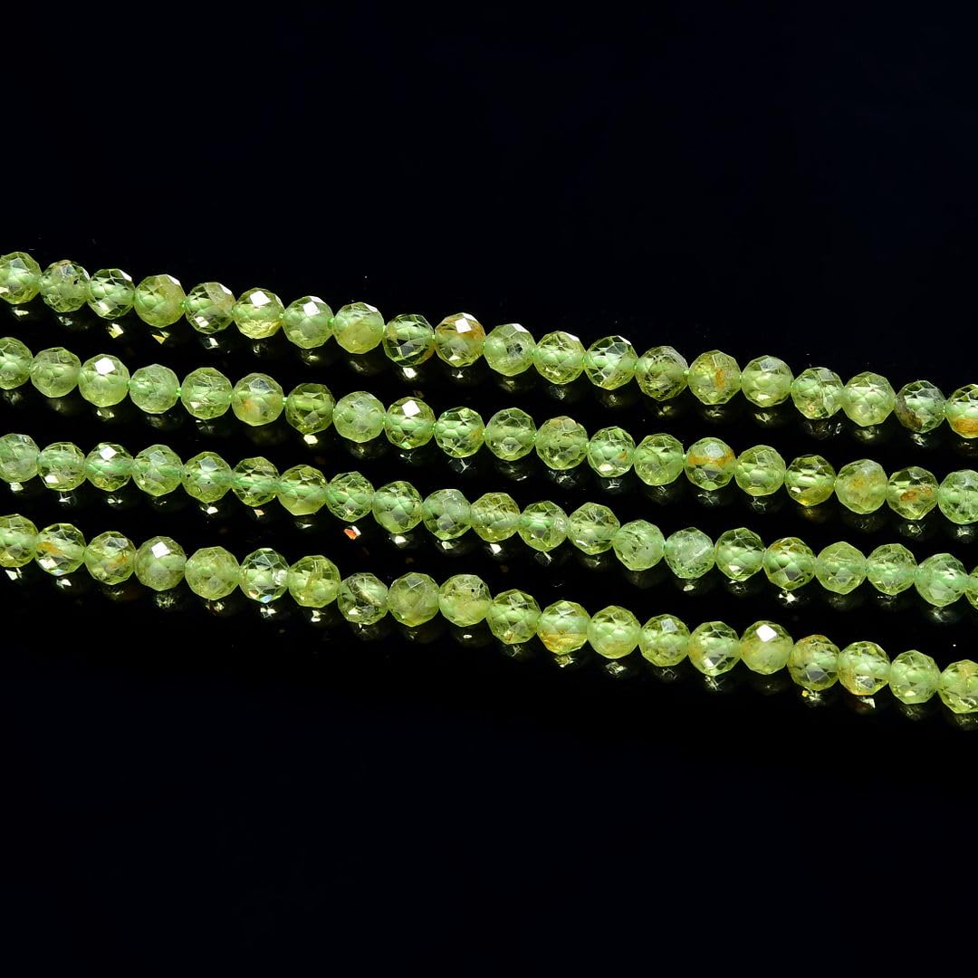Adabele 30 Inch Natural Green Peridot Healing Gemstone 3mm (0.12 Inch) Tiny Small Faceted Round Loose Beads Stone Spacer (260-280pcs Total) for Craft Jewelry Making GK3-11