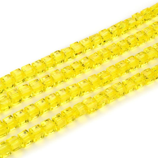 200pcs Czech Faceted Cube Crystal Glass Loose Beads Spacer Bulk 6mm (0.24 Inch) Light Topaz Yellow for DIY Jewelry Craft Making CCC609