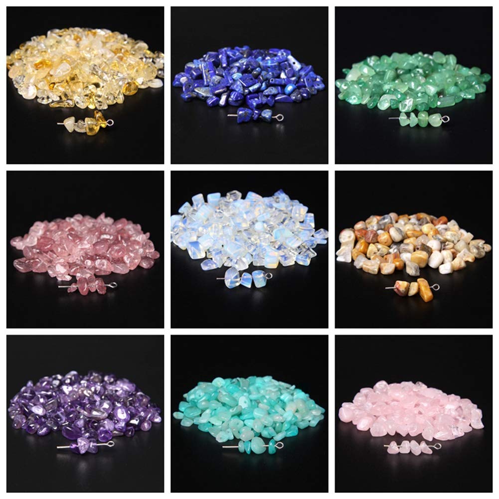 Natural Chip Stone Beads 5-8mm About 400 Pieces Irregular Gemstones Healing Crystal Loose Rocks Bead Hole Drilled DIY for Bracelet Jewelry Making Crafting (5-8mm, Aquamarine)