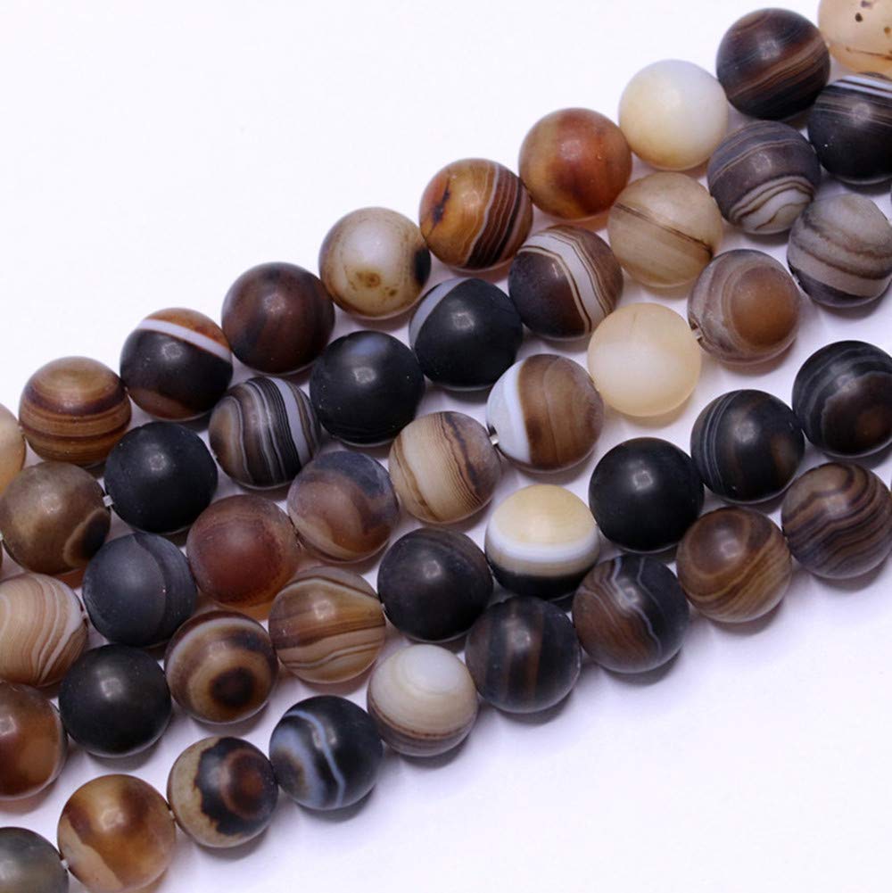 PLTbeads Natural Gemstone Loose Beads Smooth Round Approxi 15 inch DIY Bracelet Necklace for Jewelry Making (10mm, Matte Brown Stripe Agate)