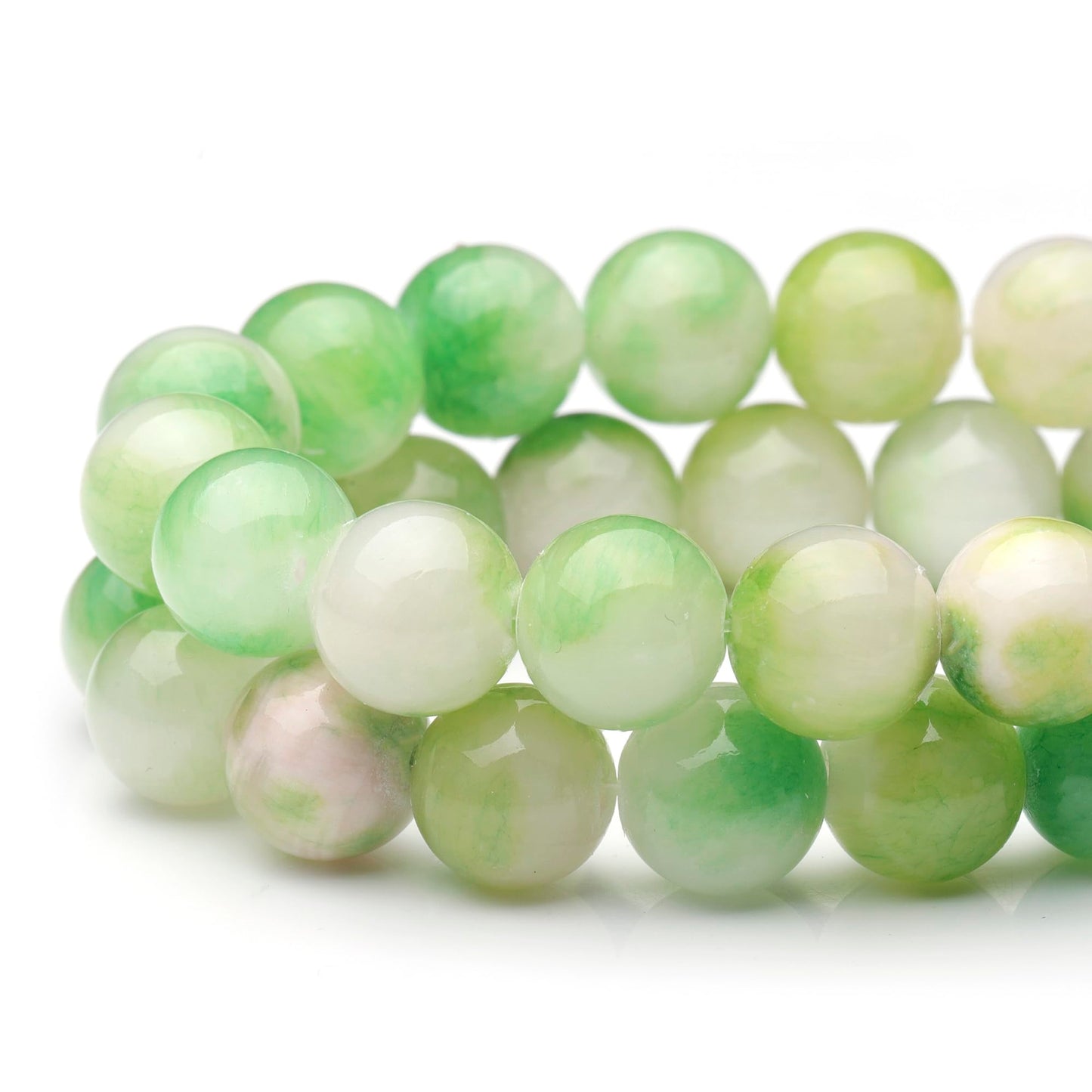 Youngbling Natural Gemstone Beads for Jewelry Making,10mm Green White Jade Polished Round Smooth Stone Beads for Bracelet Necklace 15 Inch(Green White Jade,10mm)