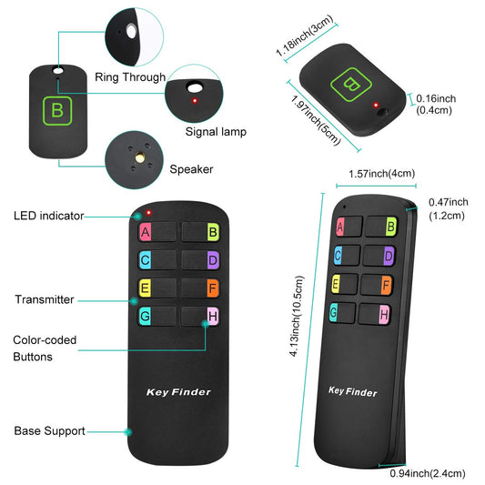Key Finder Locator Tags, Lost Remote Finder Make Noise, TV Remote Control Finder with Sound 8 Receivers 85DB Beeper LED Light Wireless Item Tracker Locators Find Keys Device for Wallet Pets Gift