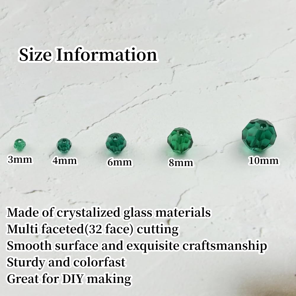 YUEXIGO 200pcs 6mm Round Crystal Glass Beads for Jewelry Making, Faceted Crystal Glass Spacer Beads for Bracelet Earring Necklace DIY Craft(Peacock Green)