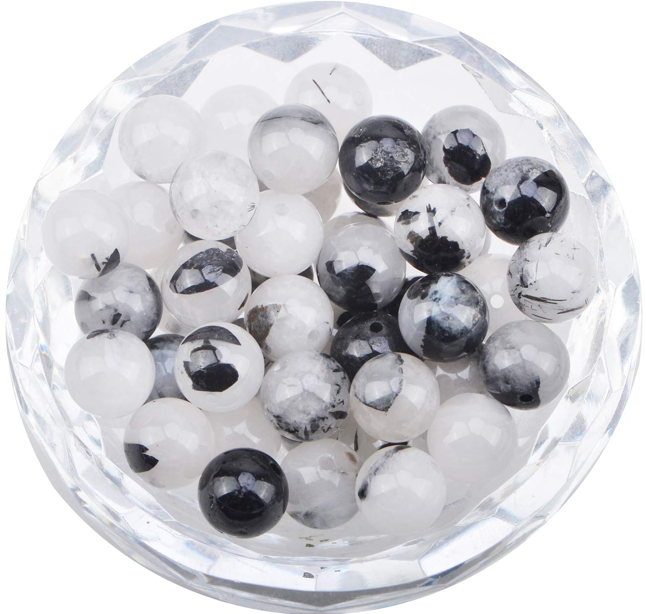 100Pcs Natural Crystal Beads Stone Gemstone Round Loose Energy Healing Beads with Free Crystal Stretch Cord for Jewelry Making (Tourmaline Quartz, 8MM)