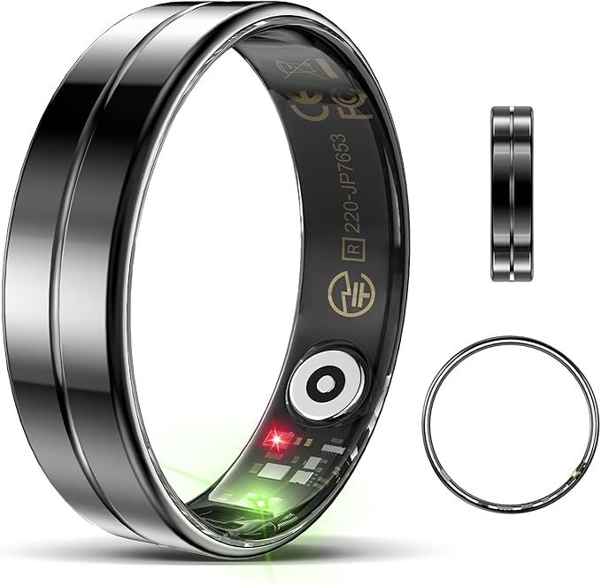 Ultra-Thin Smart Ring for Women Men,Sleep Tracker Ring with Heart Rate, Waterproof Fitness Ring for Activity Monitoring/Steps/Calories,No Subscription Fee,for iSO & Android (Black,7#)