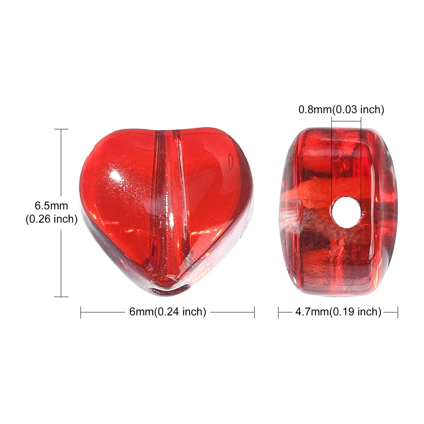 LiQunSweet 100 Pcs Handmade Lampwork Glass Crystal Beads Red Sweet Heart Loose Beads for Jewelry Making