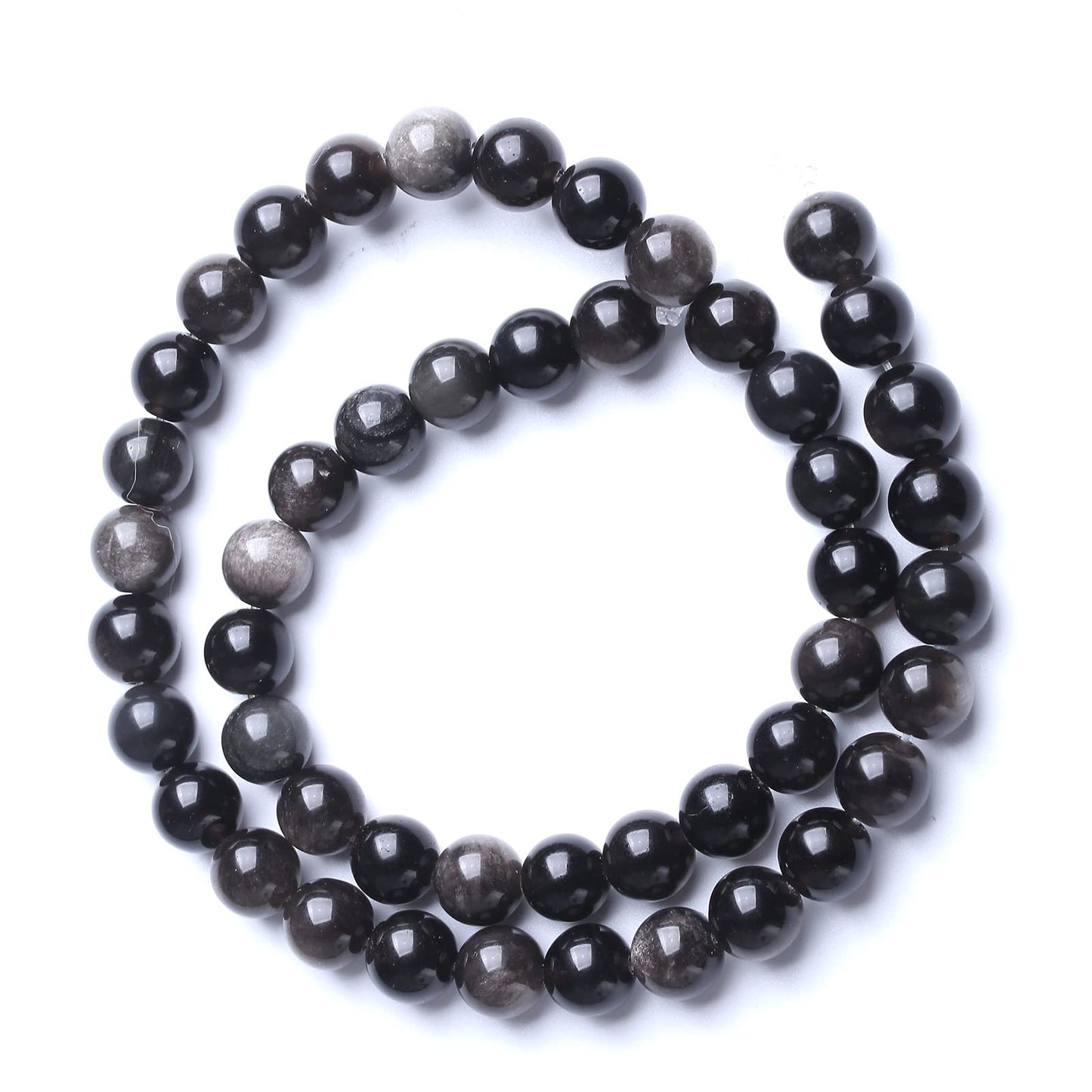 12MM 32PCS Natural Stone Silver Obsidian Loose Beads for Jewelry Making DIY Bracelet