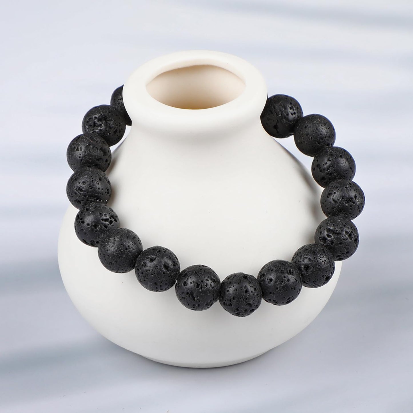 LPBeads Handmade Natural Gemstone Stretch Elastic 10mm Black Lava Bracelet Healing Crystal Round Stone Beads Jewelry Gifts for Women Men