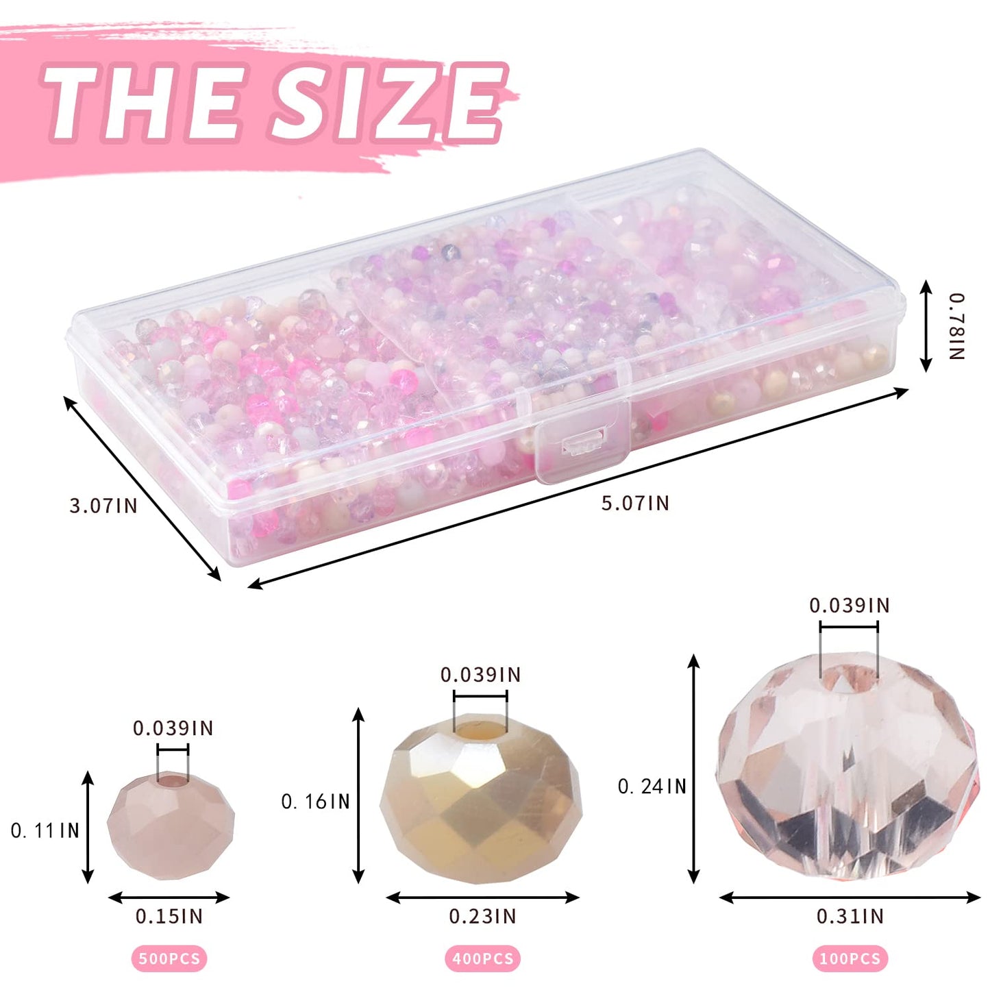 KINGSHINE 1000pcs 4/6/8mm Rondelle Glass Beads for Jewelry Making,Electroplate Round Shaped Crystal Spacer Beads Assorments for Bracelet Necklaces DIY Pink