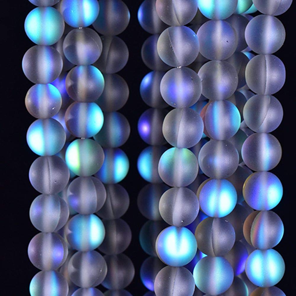 Asingeloo 48PCS 8mm Natural Gray Mystic Aura Quartz Gemstone Frosted Matte Titanium Round Loose Spacer Beads 15 inch Full Strand Crystal Healing Power Quartz