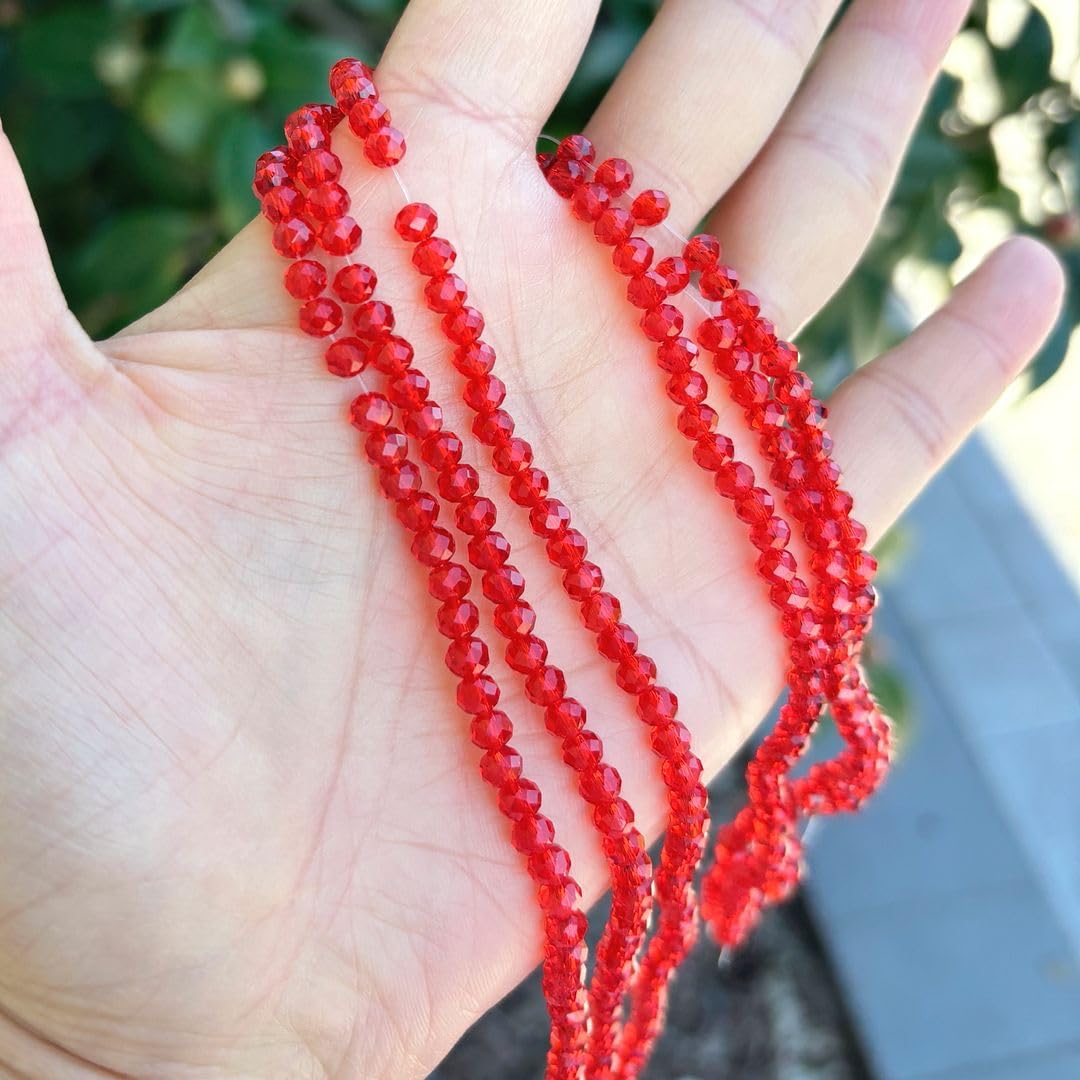 500pcs Czech Faceted Rondelle Crystal Glass Loose Beads 4mm Small Tiny Spacer Bulk Light Siam Red for DIY Craft Jewelry Making CCR406