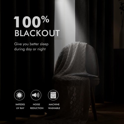MIULEE 100% Blackout Linen Textured Curtains - Thermal Insulated Heathered White Drapes | 52 x 84 Inch (2 Panels)