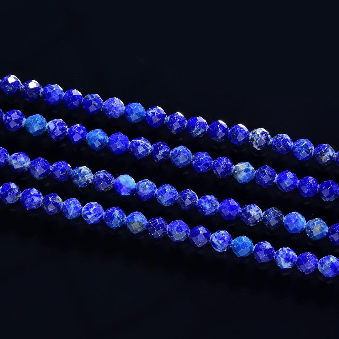 Adabele 30 Inch Natural Blue Lapis Lazuli Healing Gemstone 3mm (0.12 Inch) Tiny Small Faceted Round Loose Beads Stone Spacer (200-220pcs Total) for Craft Jewelry Making GK3-4