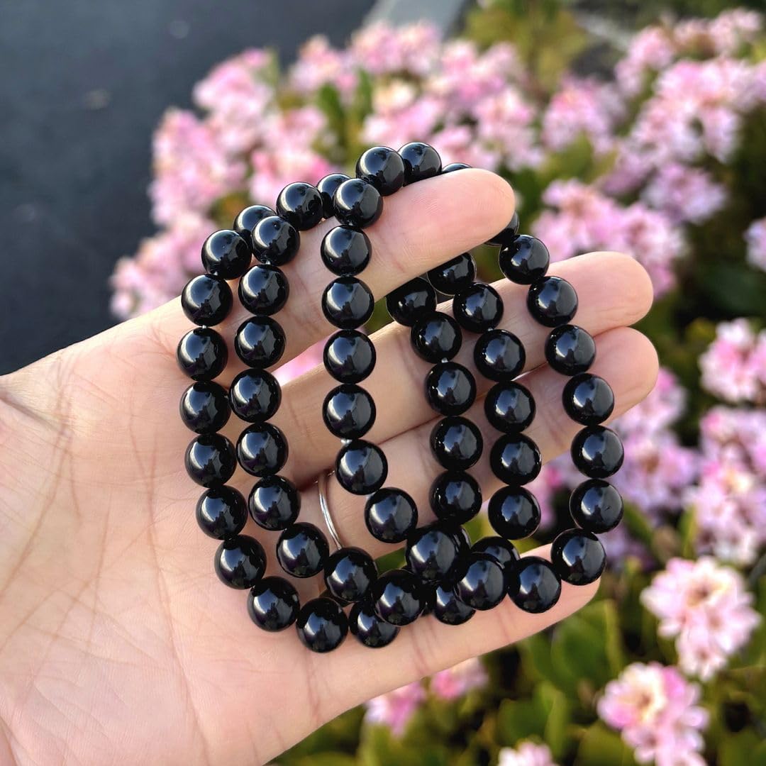 Adabele Real Natural Grade A Black Tourmaline Gemstone Beaded Bracelet 8.5 inch Stretch Chakra Healing Crystal Stone Jewelry Women Mom Gift GB8-D1