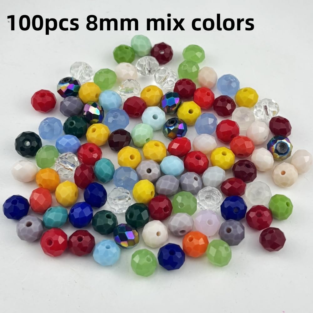 Pinhoollgo 100pcs 8mm Crystal Glass Beads Faceted Rondelle Glass Spacer Beads for Bracelets Necklace Pendants Earrings Key Chains Jewelry Making(Random Colors)