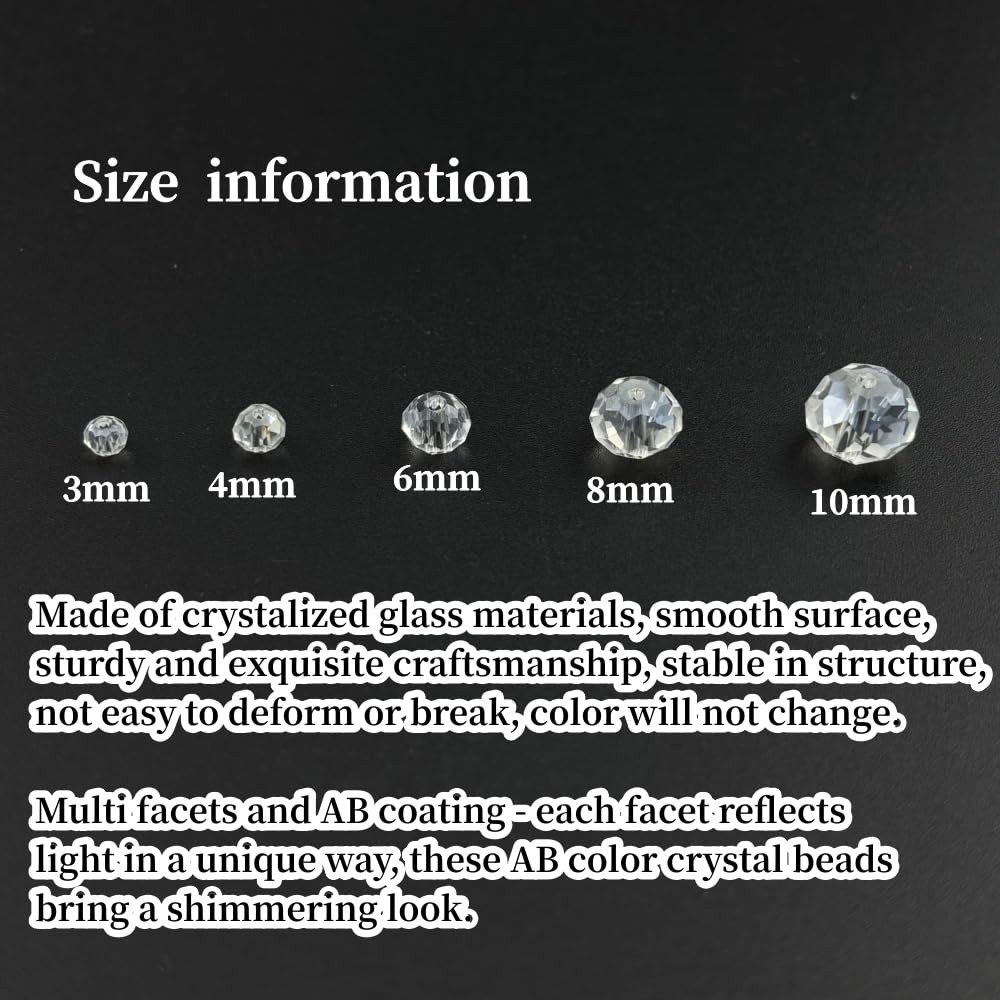 YHYPOCI 100pcs 8mm Crystal Glass Beads for Crafts Faceted Rondelle Glass Beads for Jewelry Making Crystal Spacer Beads for Necklaces Bracelets Earrings DIY Craft(Transparent AB)
