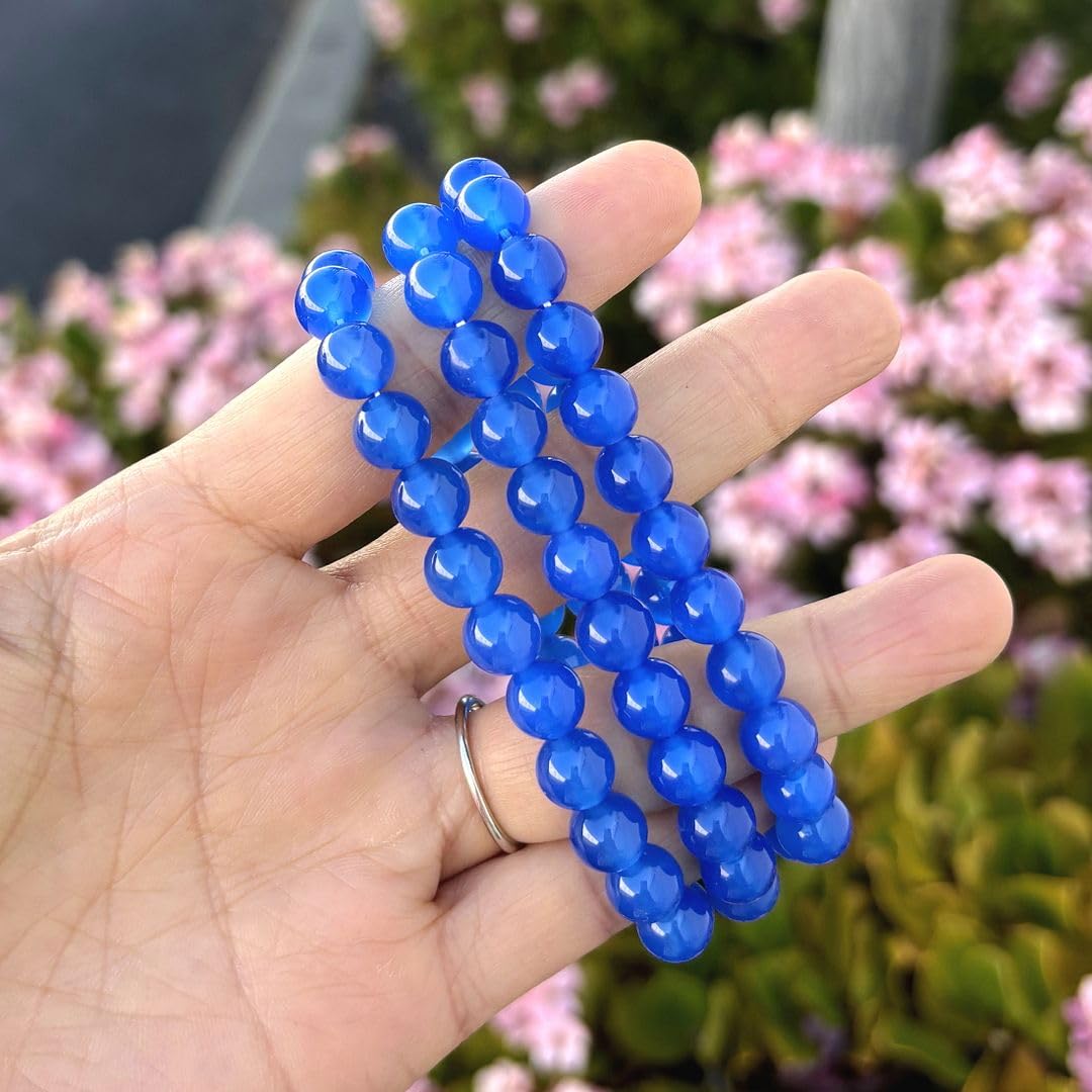 Adabele Real Natural Blue Agate Gemstone Beaded Bracelet 8 inch Stretch Chakra Healing Crystal Stone Jewelry Women Mom Gift (Unisex) GB8-C18