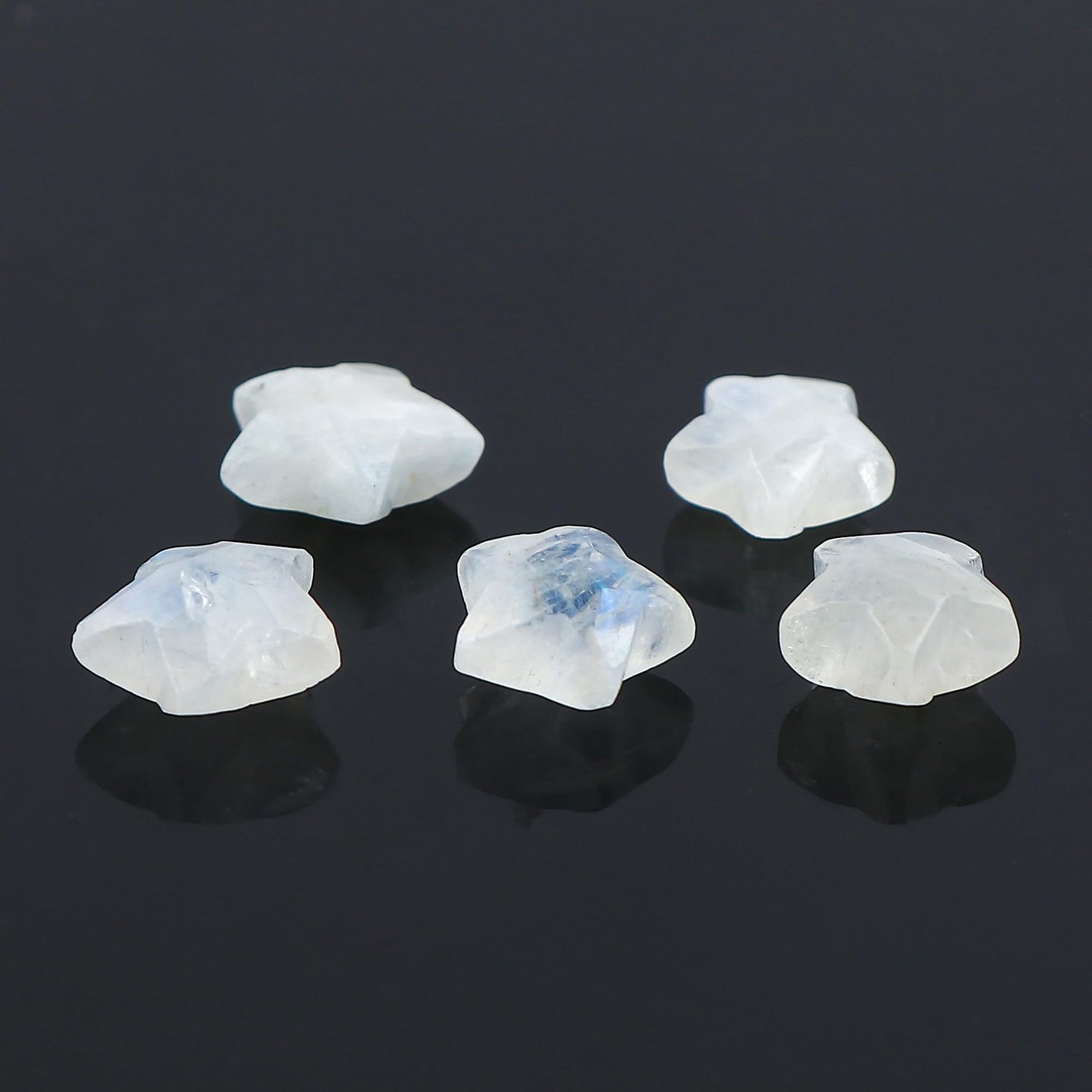 CRYSTALINES 5pcs, Wholesale Natural Rainbow Moonstone Gemstones, Bulk Star Shape Stones, Assorted Loose Supply, DIY Craft-Jewelry Making, Chakra Healing Crystals, Gem Collection, 8-10mm