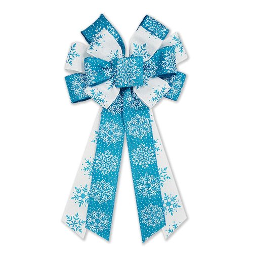 Large Christmas Bow for Wreath, Blue White Christmas Wreath Bows for Front Door, Buffalo Banister Decorative Bow Winter Snowflake Wreath Bows for Indoor Outdoor Party Xmas Decorations