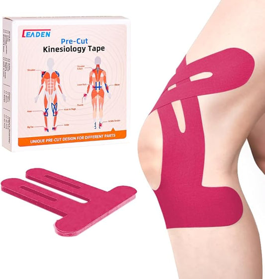 IEADEN Precut Kinesiology Tape for Knees, 20 Pcs - Knee Support & Stability, Knee Pain Relief Athletic Tape - Waterproof & Elastic, Breathable Hypoallergenic Latex-Free Tape, Pink