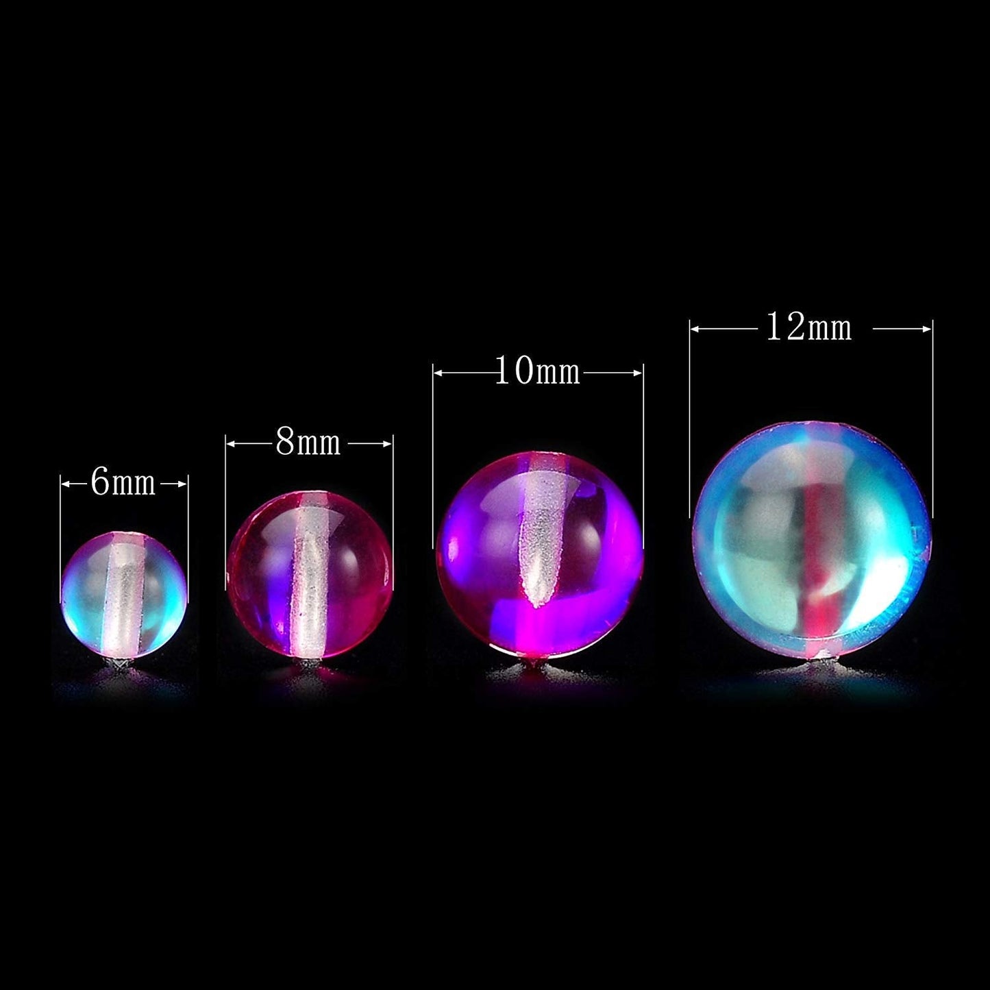 RUBYCA Round Moonstone Crystal Glass Beads Aura Iridescent for Jewelry Making (1 Strand, 10mm, Pink)
