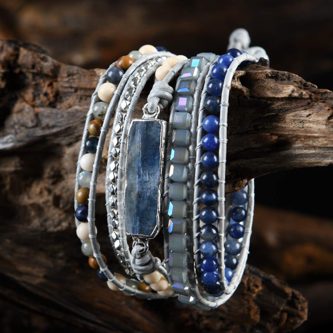 YGLINE Handmade Healing Topaz Wrap Bracelet Natural Stones Leather Boho Jewelry