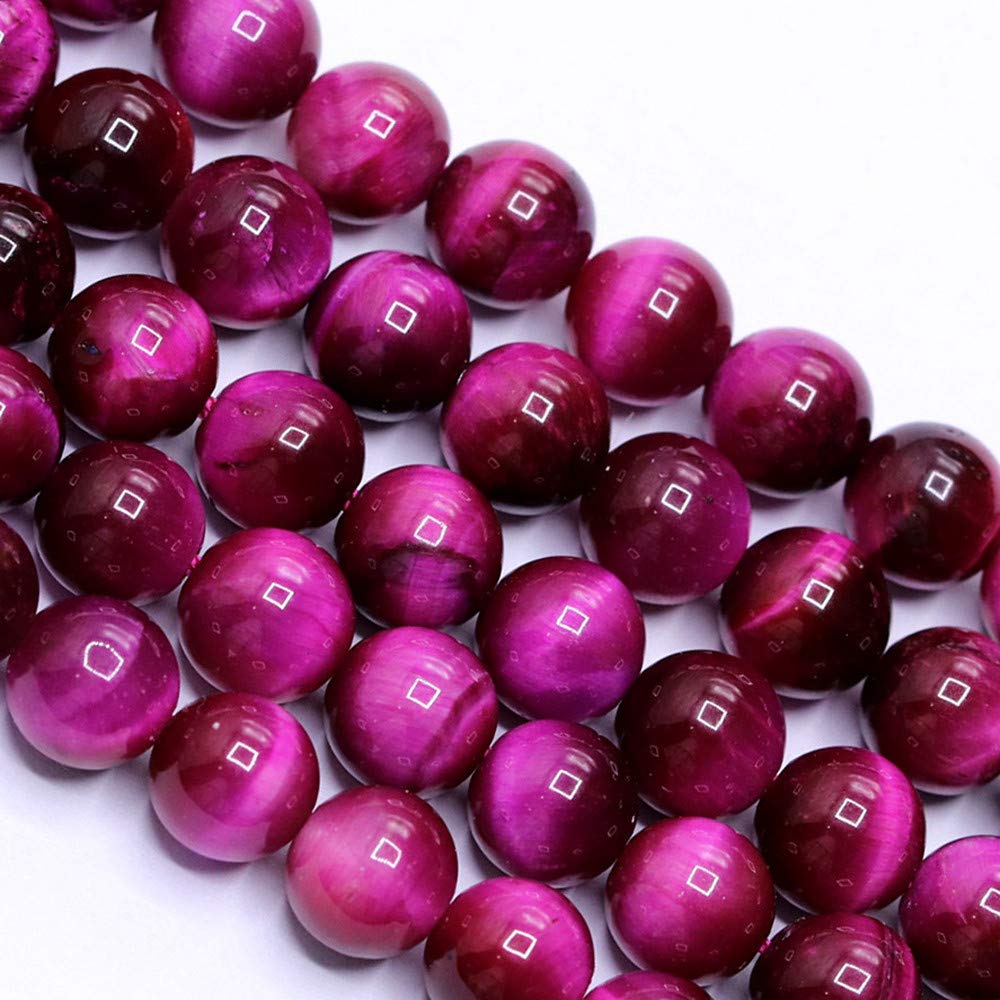 PLTbeads Natural Gemstone Loose Beads Smooth Round Approxi 15 inch DIY Bracelet Necklace for Jewelry Making (8mm, Pink Tiger Eye)