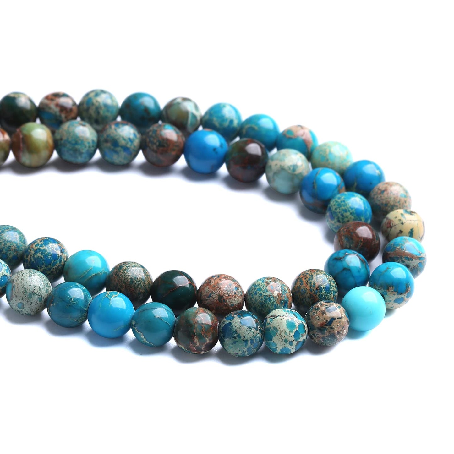 10MM 36PCS Natural Stone Blue Sea Sediment Impression Jade Spacer Loose Beads for Jewelry Making DIY Bracelet Necklace