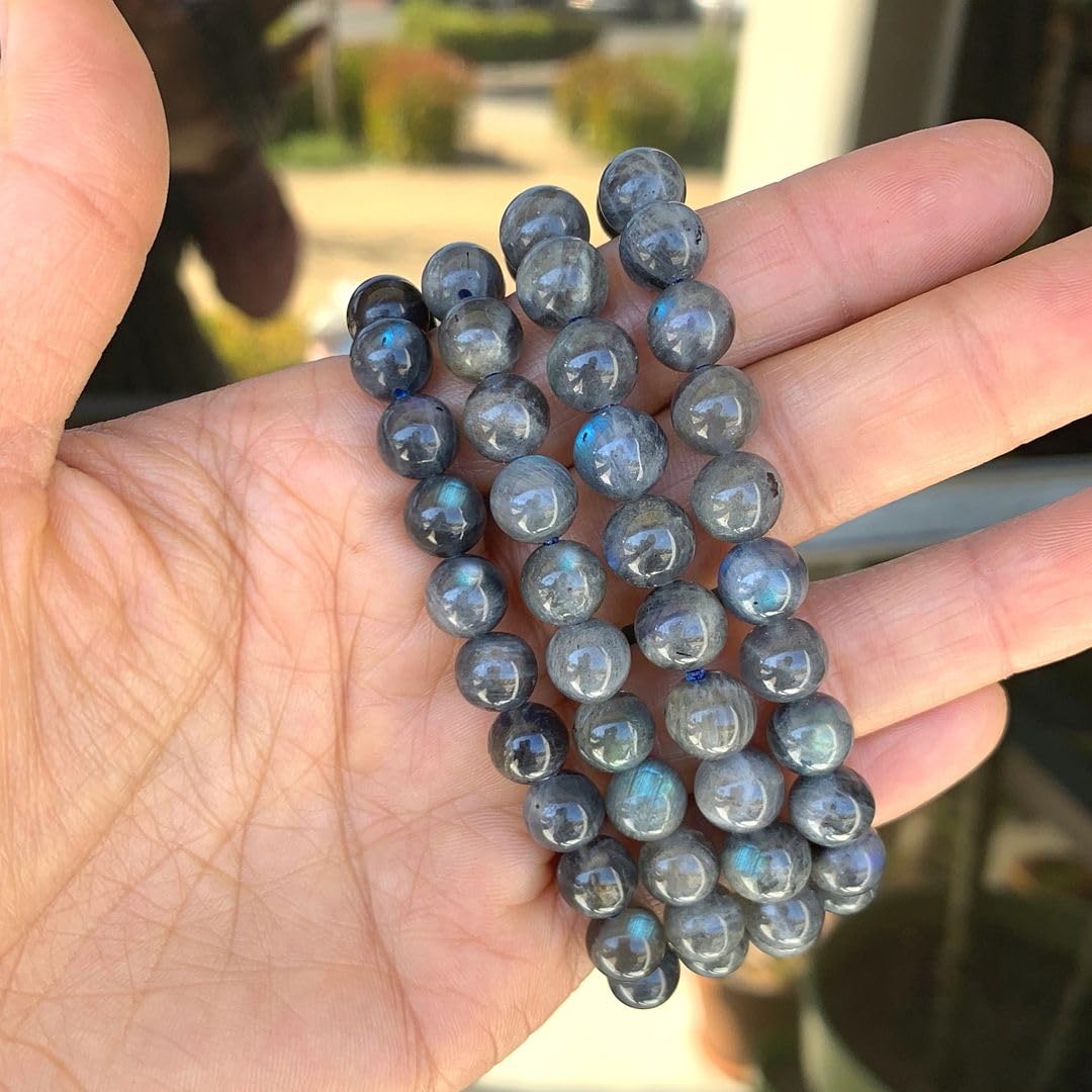 Adabele Real Natural Grade A Labradorite Gemstone Beaded Bracelet 8 inch Stretch Chakra Healing Crystal Stone Jewelry Women Mom Gift (Unisex) GB8-C10