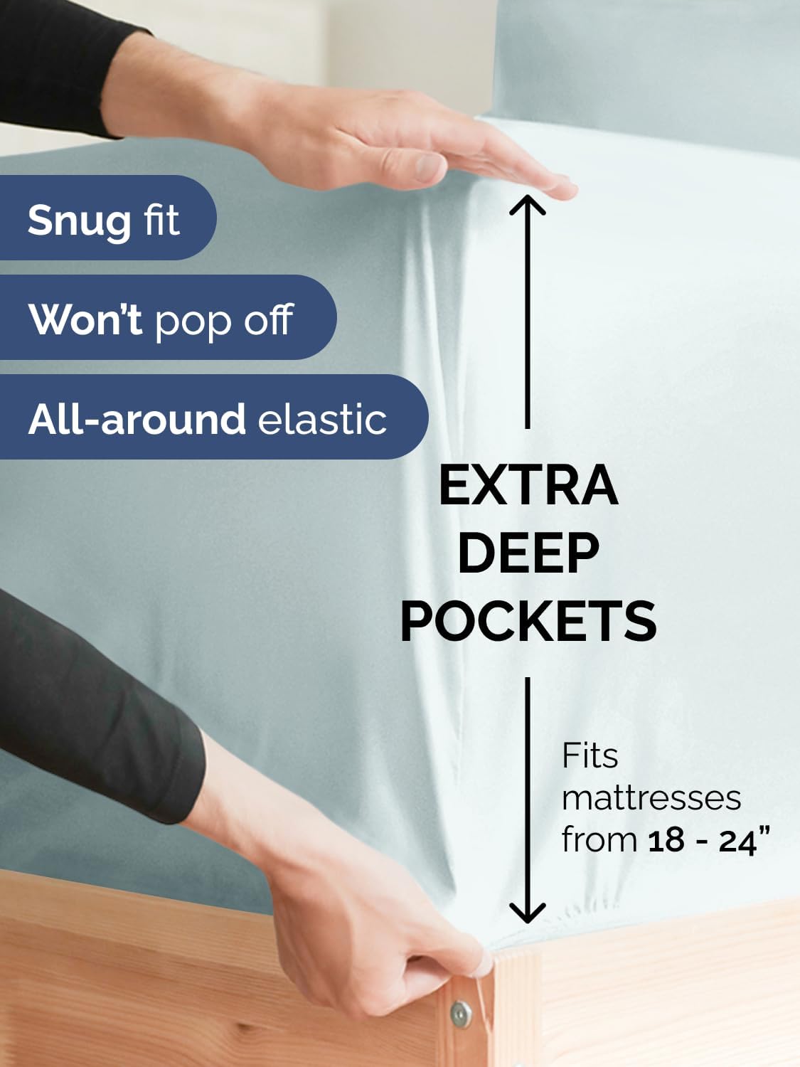 Skiennix Extra Deep Twin XL Sheet Set | 4-Piece Breathable Cooling Bedding - Soft, Wrinkle-Free Ice Blue