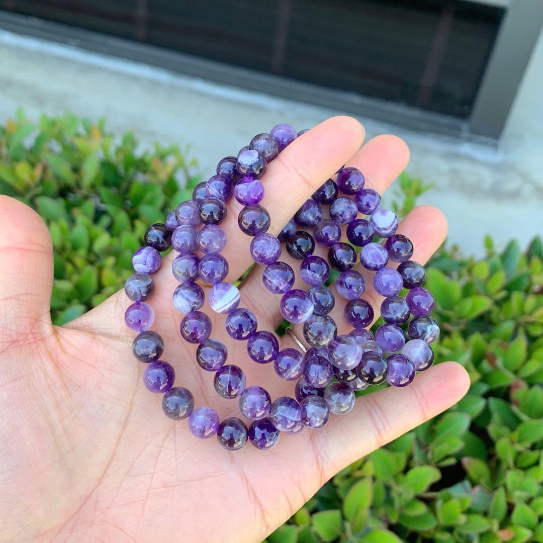 Adabele Real Natural Purple Amethyst Bracelet 8 inch Stretch Gemstone Beaded Bracelet Chakra Healing Crystal Stone Jewelry Women Mom Gift (Unisex) GB8-C16