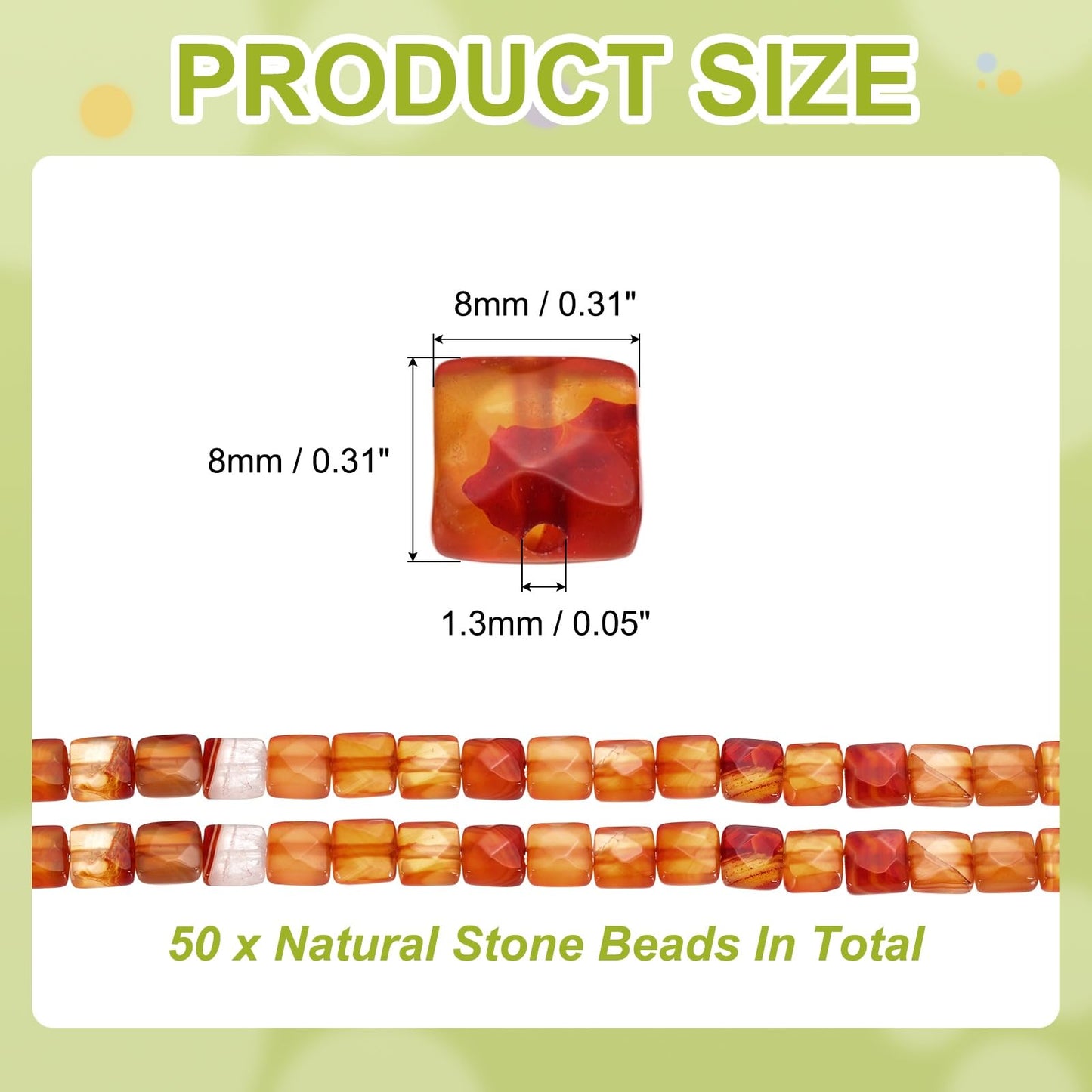 PATIKIL 50 Pack Natural Stone Beads, 8mm Faceted Square Agate Beads Bulk Red Agate Stones, for DIY Jewelry Making Necklace Bracelet Accessories, 2 Strands, 16 Inches, Red