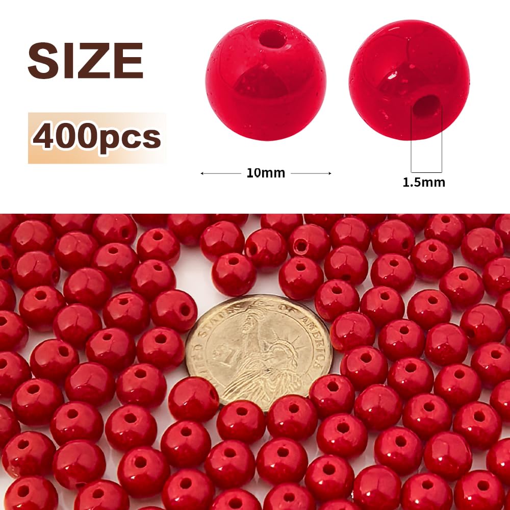 PAMIR TONG 400pcs 8mm Round Porcelain red Glass Beads for Bracelet Pretty Smooth Loose Beads for Necklace-Earring-Jewelry Making, Lanyard, Home Deco and DIY Crafts & Projects