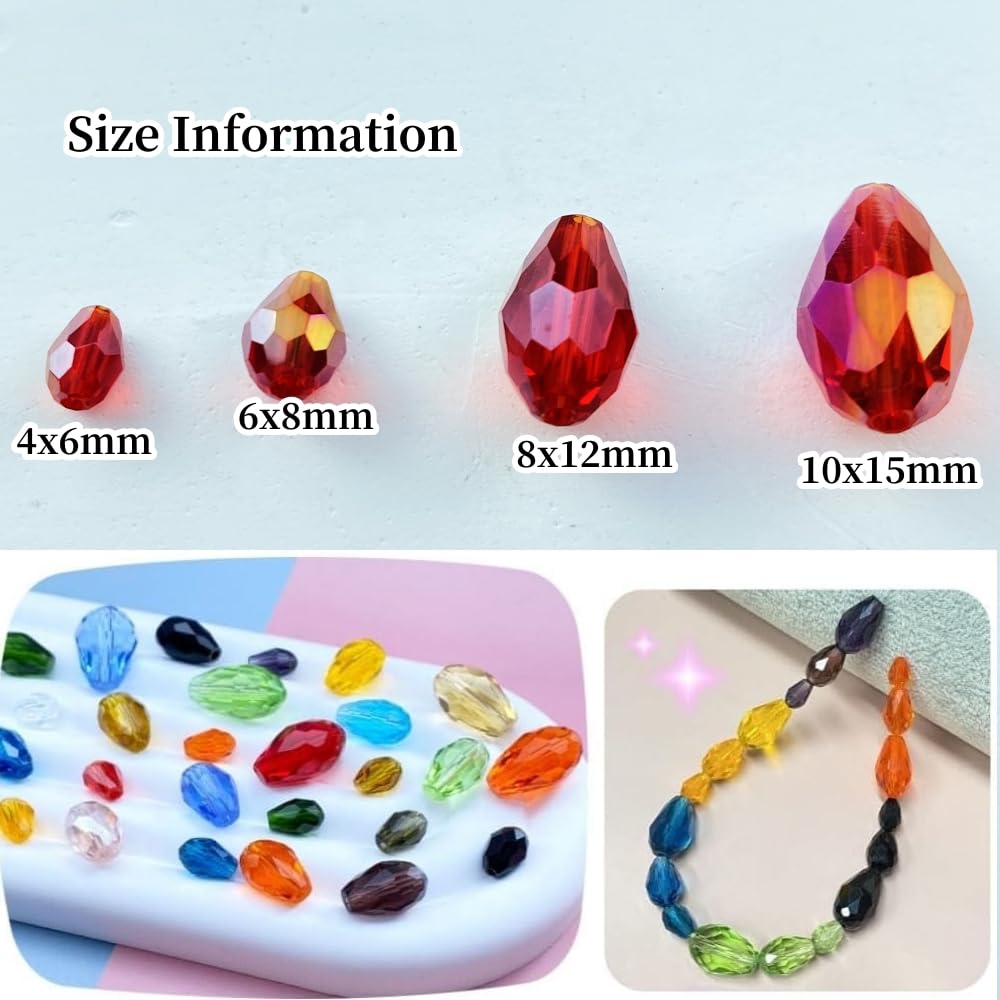 Honkoolly 50pcs 10x15mm Teardrop Crystal Glass Beads Vertical Hole Faceted Glass Teardrop Spacer Beads for Bracelets Necklace Earring DIY Jewelry Making Craft(Red AB)