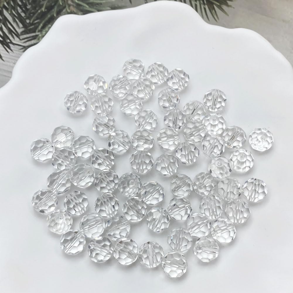 LIMAOLLY 250pcs 6mm Faceted Crystal Glass Beads Round Spacer Beads for Jewelry Making DIY Craft Making Necklace Bracelet Earring Wind Chimes Suncatchers Ornament(502-Crystal Clear)