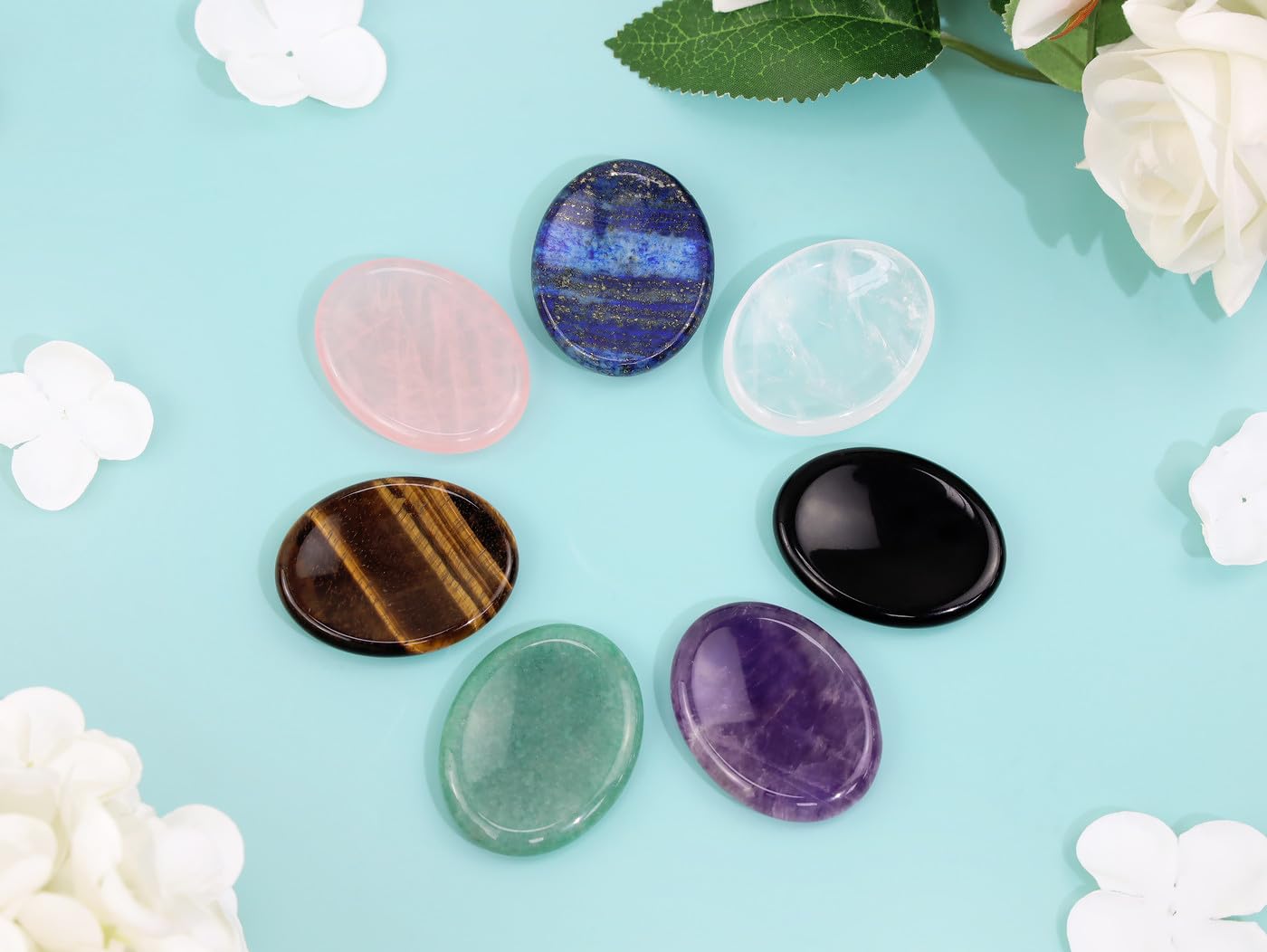 NUKAYAI Thumb Worry Stone Tiger Eye Crystal Stone Healing Crystals Natural Oval Fidget Mental Health Gifts Stress Relief Small Trinkets Depression Gemstones Reiki Anxiety Relief Items for Women Men