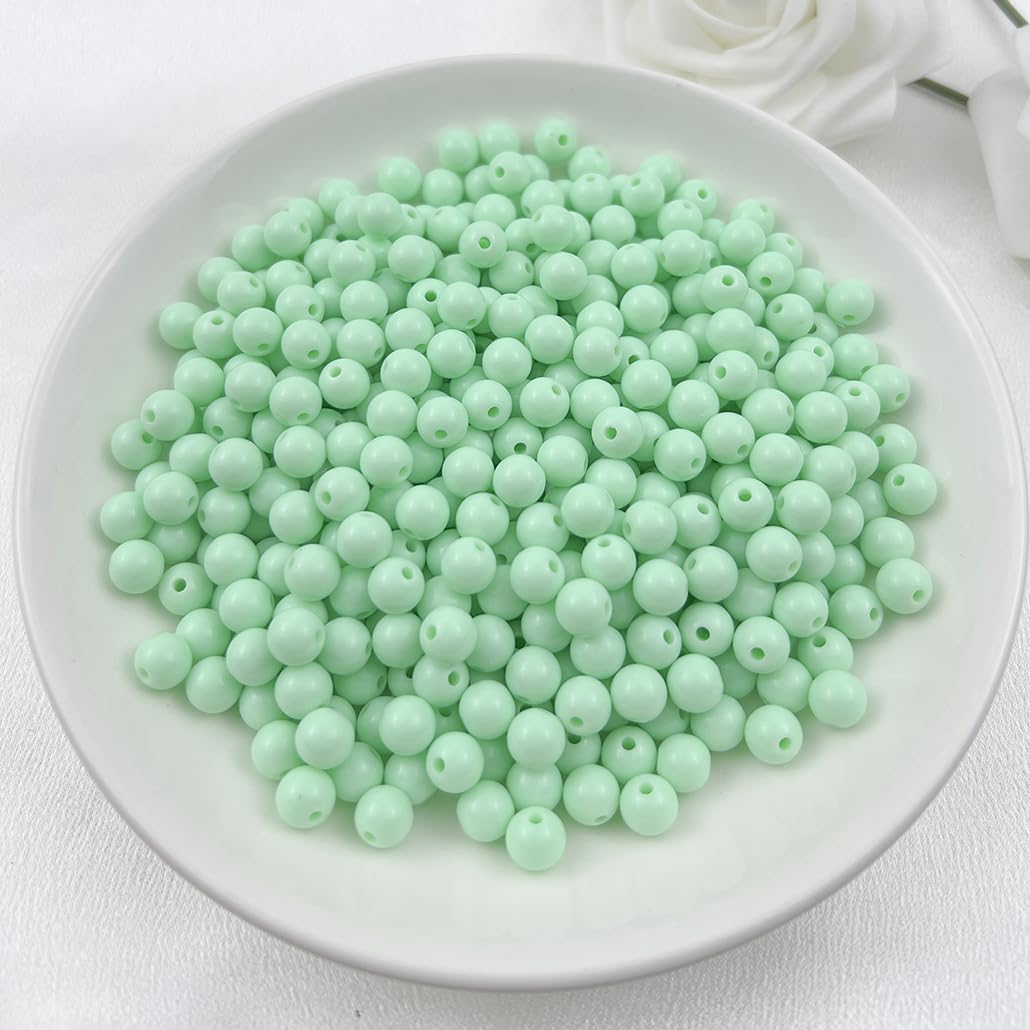 Mulutoo 1000Pieces 6MM Acrylic Round Beads Round Acrylic Balls Chunky Beads Smooth Spacer Plastic Pastel Beads Craft Beads for Necklace and Bracelet Making Crafting Supplies(196-dark Green)