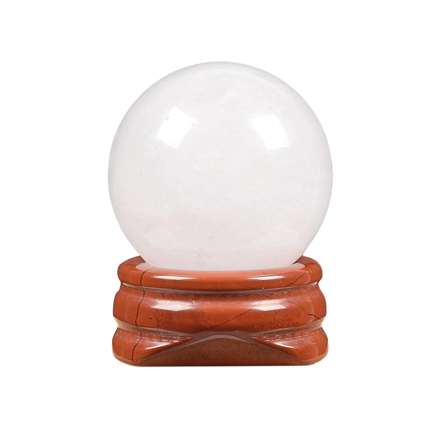 Justinstones Natural Polished White Jade Sphere with Red Jasper Stand – Handcrafted Gemstone 30mm Ball for Energy Healing, Meditation, and Home Décor