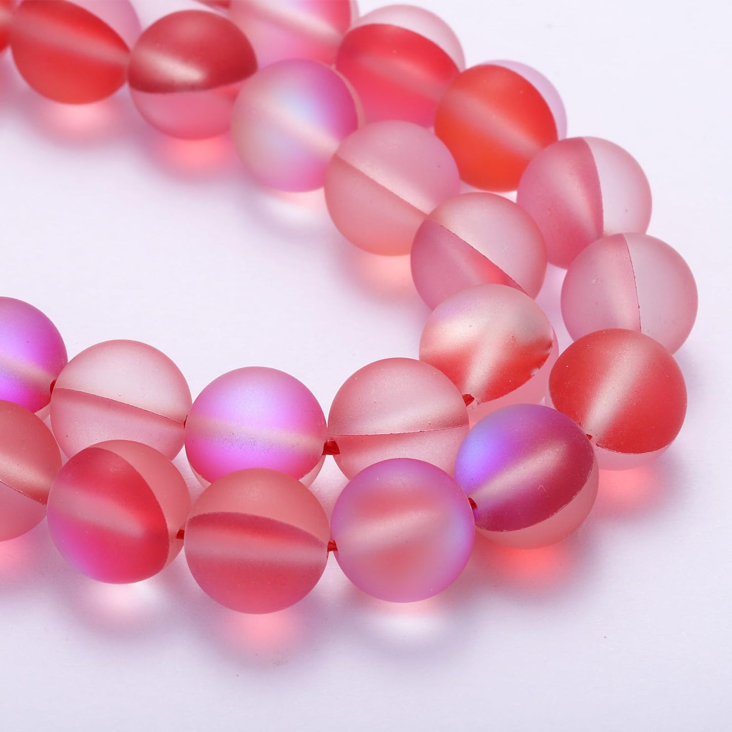 uxcell Matte Crystal Glass Beads 6mm Synthetic Frosted Shining Semi-Precious Round Loose Beads Synthetic Moonstone for Jewelry Making DIY Bracelet, Red